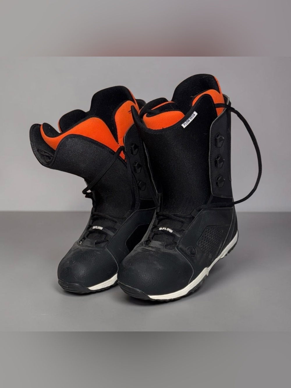 Flow Vega Snowboarding Boots – Black/Orange – Lightly Used Size 14